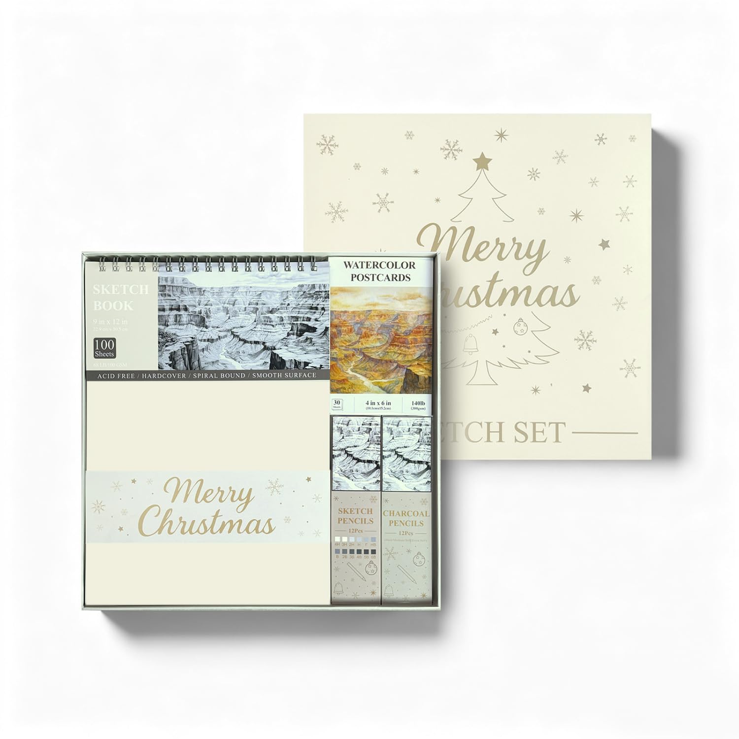 SuFly Sketch Pad and Pencil Set for Kids Ages 8-12 | Complete Sketch Set with 9x12 Sketchpad, Watercolor Postcards & Pencils (Graphite and Charcoal), Sketch Pads for Drawing for Adults & Art Supplies. Image