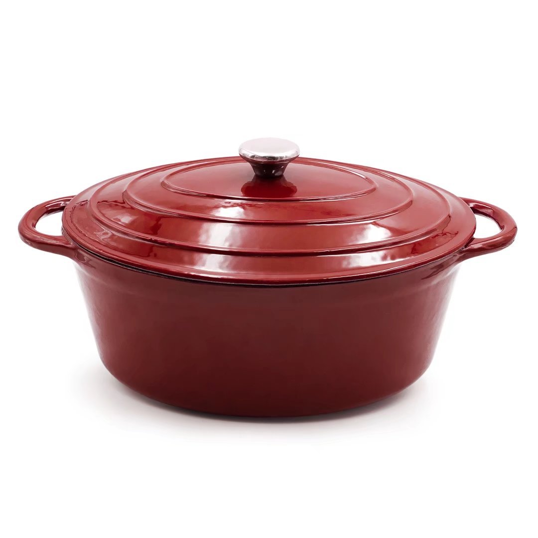 AIDEA Enameled Cast Iron Dutch Oven 7Quart Burgundy Red Oval Ceramic