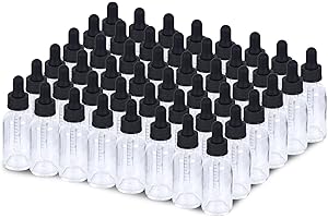 YONKAN 2 oz Dropper Bottle 48 Pack Clear Glass Boston Bottles 60ml with Eye Droppers Black Caps for Essential Oils, Perfume, Leak Proof Travel Bottles for Liquids