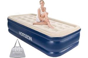 HOTOZON Twin Air Mattress with Built-in Pump, 18" Foldable Blue Air Bed, Luxury Inflatable Air Mattresses, Blow Up Airbed for Home & Camping, Amazing Xmas, BD & VD Gifts for Loved, Guests & Friends