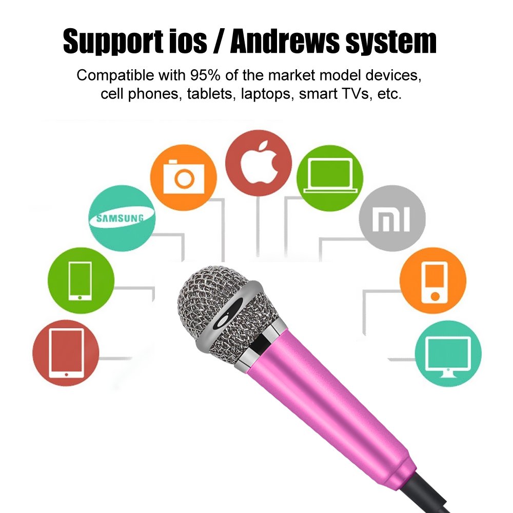 Kathy Universal Mini Microphone with Omnidirectional Stereo Mic for Voice Recording,Chatting and Singing on Apple Phone,Android Cellphones,Smartphone (Rose Red)