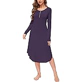 GYS Viscose Nightgowns for Women Soft Long Sleeve Sleep Shirt with Pockets Crewneck Nightdress Sleepwear