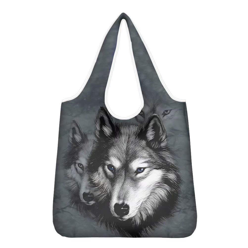 chaqlin Grey Wolf Shoulder Handbags for Women Ladies,Large Capacity Reusable Grocery Bags Durable Outdoor Sport Camping Picnic Lunch Bags Eco Friendly Shopping Bags — image 1