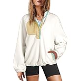 Dokotoo Sweatshirt for Women Oversized Fuzzy Fleece Jacket Color Block Button Long Sleeve Pullover Sherpa Sweatshirts Tops