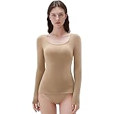 SUUKSESS Cloud Cashmere Women Scoop Neck Fitted Long Sleeve Shirt Basic Knit Tops