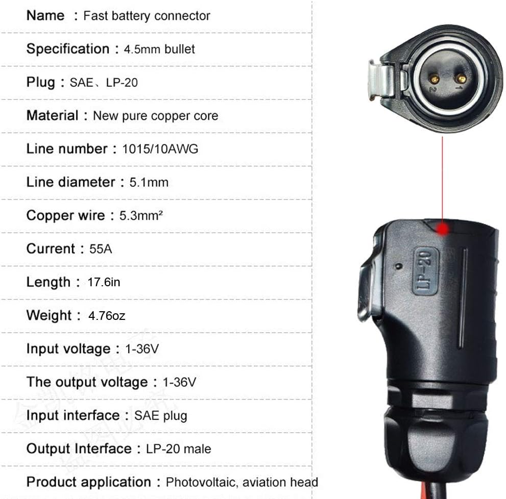2 Pin Power Industrial Circular Connector, JP Lifestyle 10AWG SAE Adpater LP20 Cable for Furrion, Solar Panel Suitcase, Forrest River RV Ports, DIY Battery, Grand Design RV's Industry: Garden & Outdoor