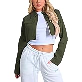 RomMoon Women's Cropped Jacket Casual Zip Up Long Sleeve Lapel Crop Tops Jackets Coat