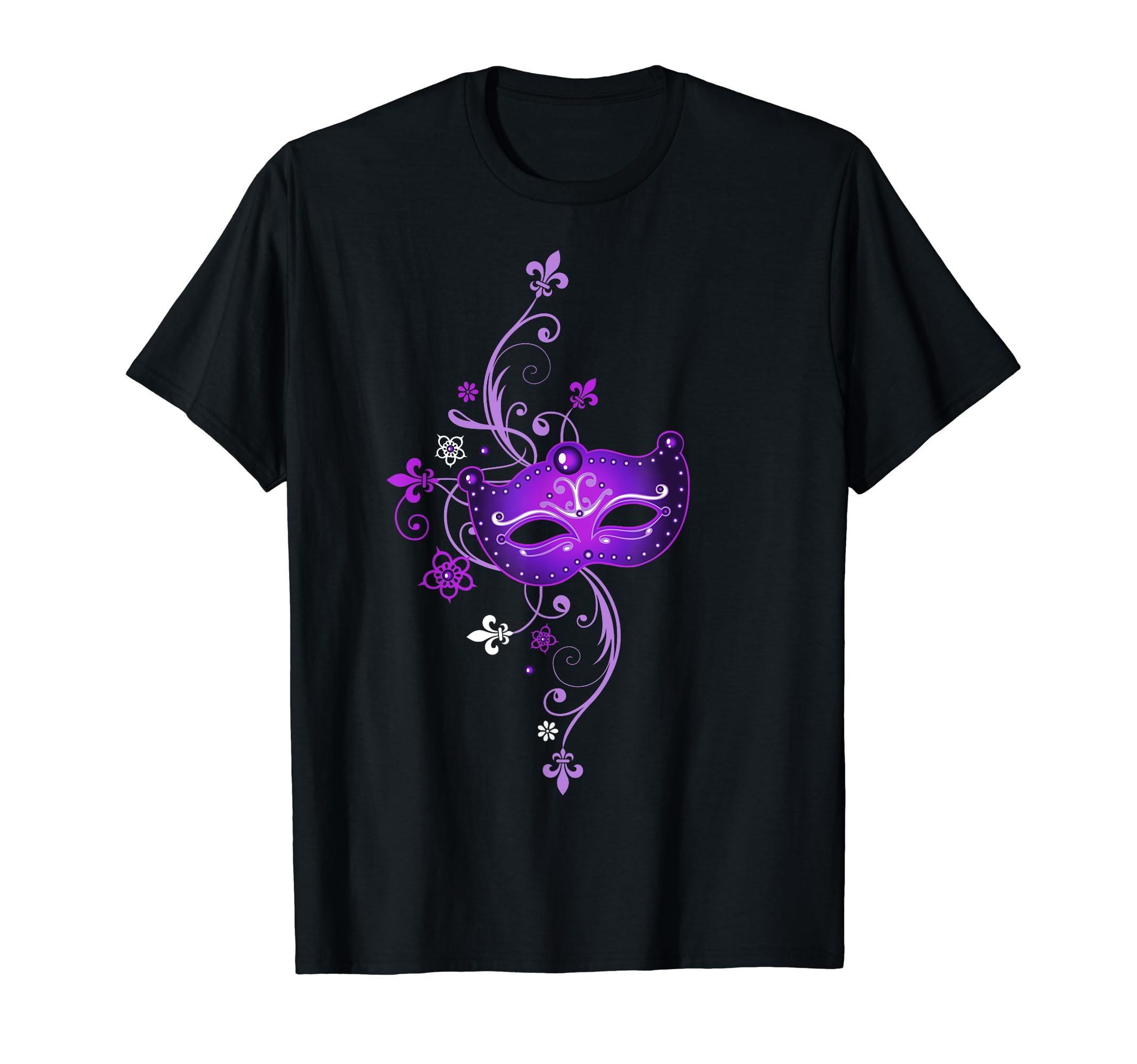 Purple Mask Mardi Gras T-Shirt Fleur De Lis New Orleans