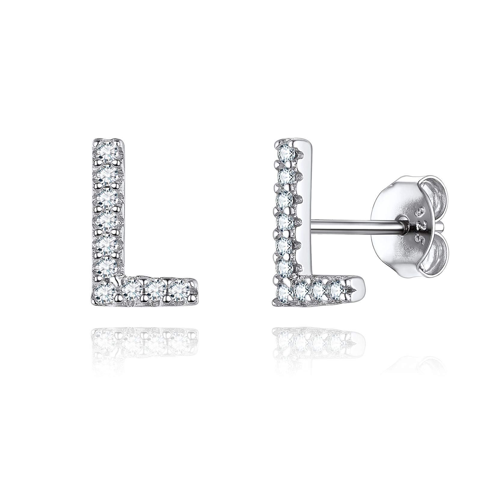 ChicSilver Silver Initial L Stud Earrings for Women 925 Sterling Silver Cubic Zirconia Letter Earring Monogram Name Jewelry
