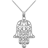 Claddagh Gold 925 Sterling Silver Jewish Hamesh Hand Filigree Charm Hamsa Pendant Necklace