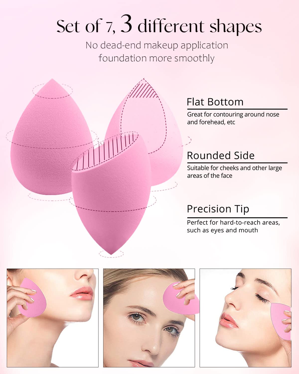 8Pcs Makeup Sponges Set- 7Pcs Beauty Sponge Blenders and 1 Bottle 1 Holder for Blending Foundation, Cream and Powder (Light Pink-Can Packaging)
