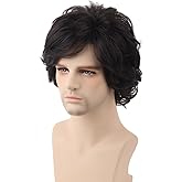 Topcosplay Men's Wigs Black Short Wavy Shaggy Style Layered Cosplay Halloween Costumes Male Wig
