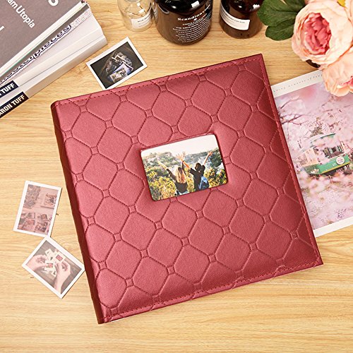 Lzttyee Leather Cover Interstitial Photo Album 600 Pockets Scrapbook Albums Hold 4x6 In Photos for DIY Crafts Anniversary (Wine Red)