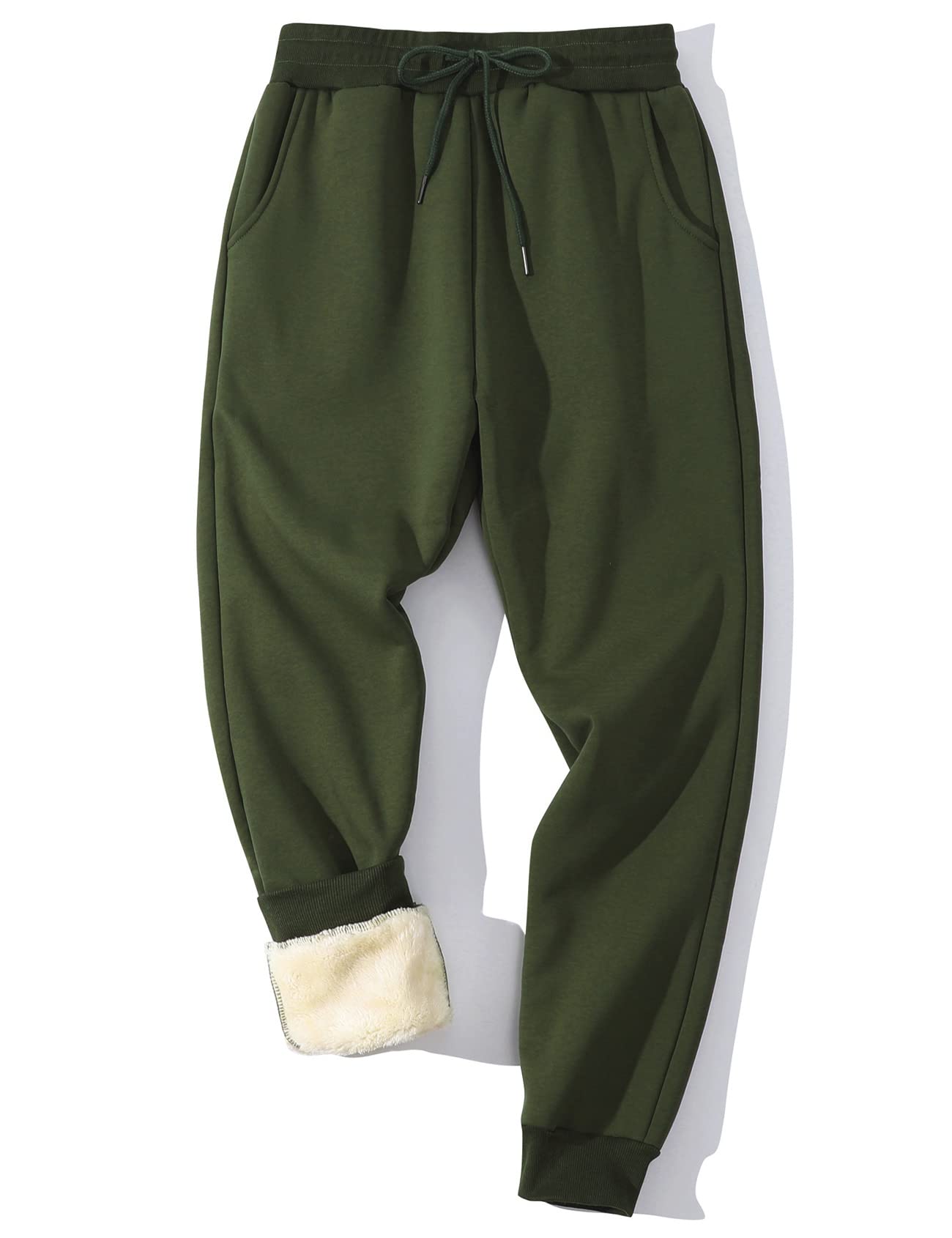 Gihuo Men's Winter Fleece Pants Sherpa Lined Sweatpants Athletic Running Sweatpants Ribbed Leg Comfy Warm Jogger Pants(ArmyGreen-M) Image