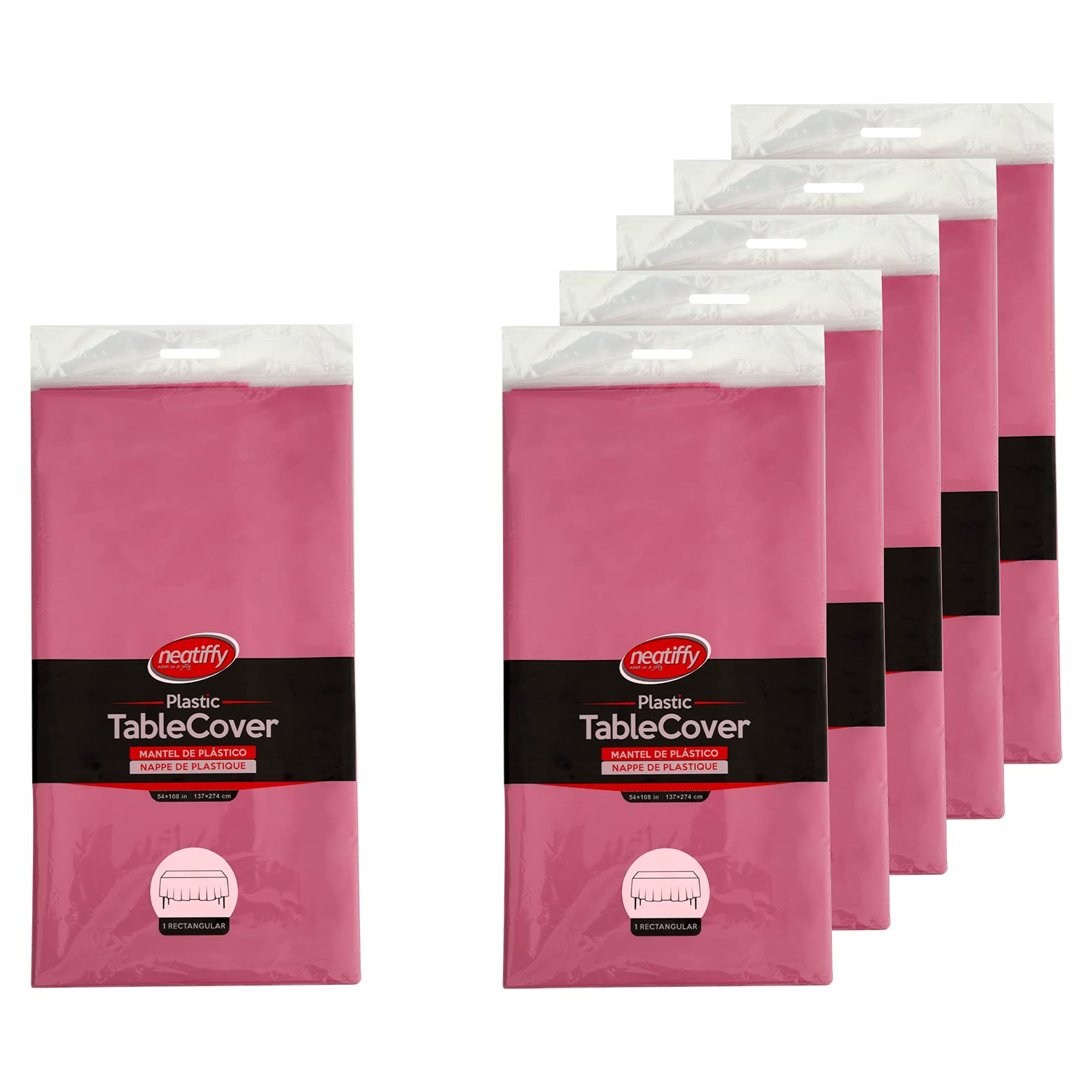 Neatiffy 54 in x 108 Inch 6Pack Rectangle Plastic Table Cloth | Waterproof Disposable/Reusable Tablecloth | Table Cover for Picnic, Party, Banquet, Birthdays - Pink