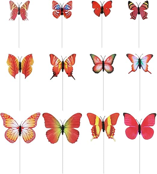 Joymerit 12 Pezzi Ornamenti Da Giardino Fioriera Piantatrice Farfalla Piantine Prato Inglese Rosso Amazon It Giardino E Giardinaggio