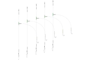 5pcs Sea Fishing Rigs, Deep Drop Snapper Rig, Bottom Fishing Rigs, Luroad Pre Tie Flapper Rig Aberdeen Hook Sizes 1, 2/0 for Beach Casting Shore Flounder, Whiting, Bass, Plaice