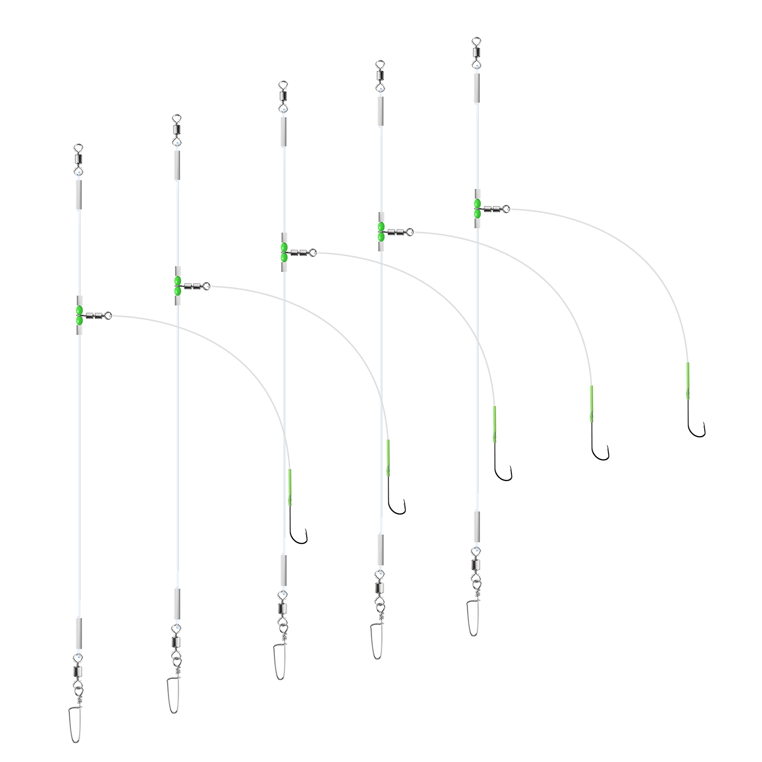 Luroad 5pcs Sea Fishing Rigs, Flapper Rigs Sea Fishing Hook Sizes 1, 2/0 for Beach Casting Shore Fishing Flounder, Whiting, Bass, Plaice (E. 5pcs- 1 hook- size 2/0)