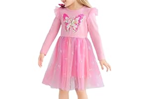 TAGYUM Toddler Girl Tulle Tutu Dresses Color-Changing Sequins Winter Long Sleeve Party Holiday Dress for Little Girls