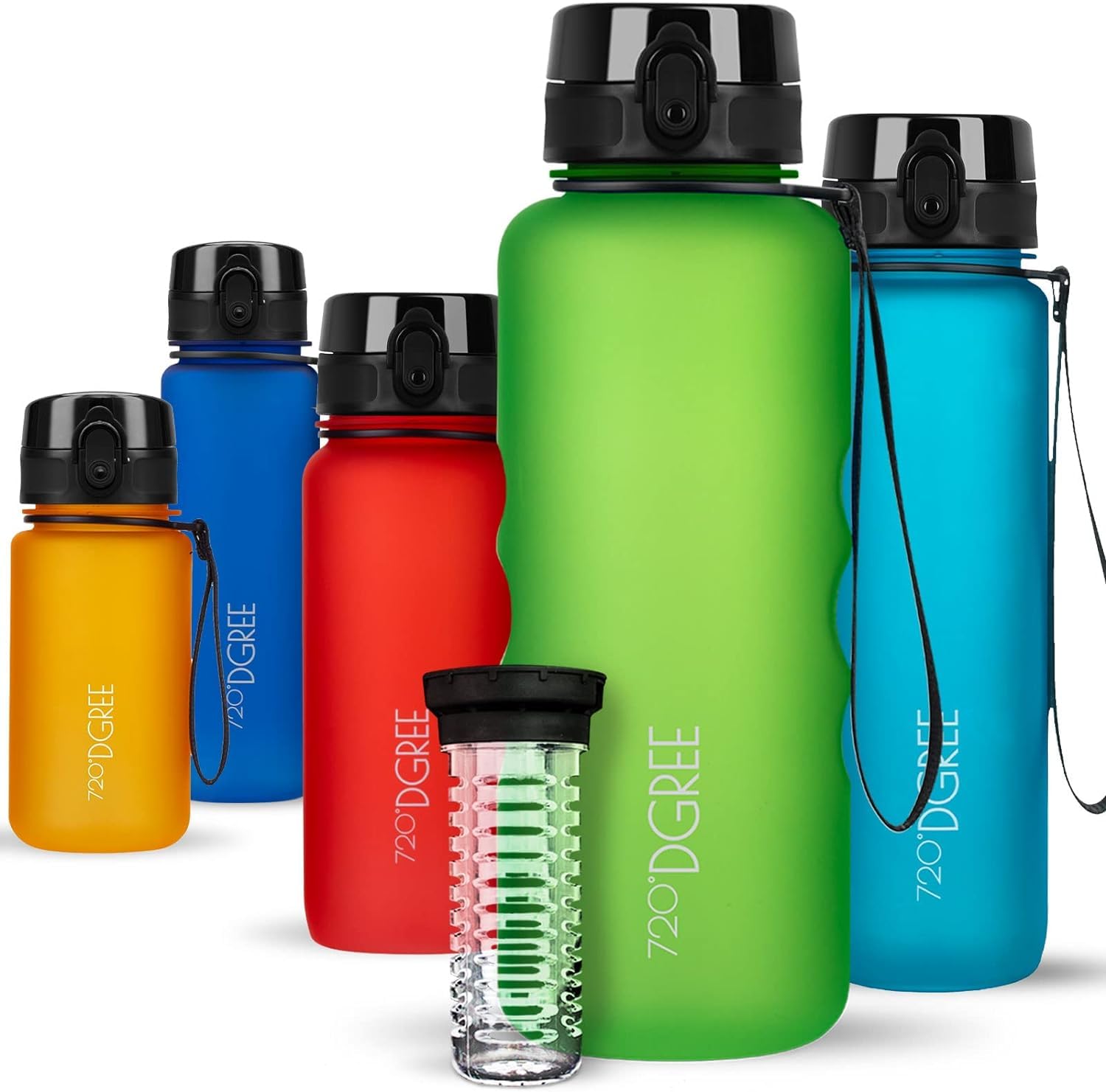 720°DGREE Water Bottle “uberBottle“ - 1.5 L softTouch +Fruit-Infuser - BPA-Free Tritan, Leakproof, Reusable Drinking Bottle - Sports Bottle for Gym, Running, Fitness, Hiking, Travel, School, Office