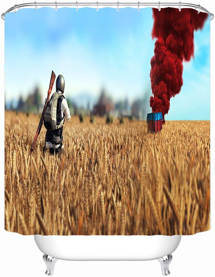 hcytc Bathroom shower curtain, fabric curtain, waterproof and mildewproof, environmentally friendly material,PUBG theme, curtain bathroom decoration set with hook (165 * 200cm, cj15)