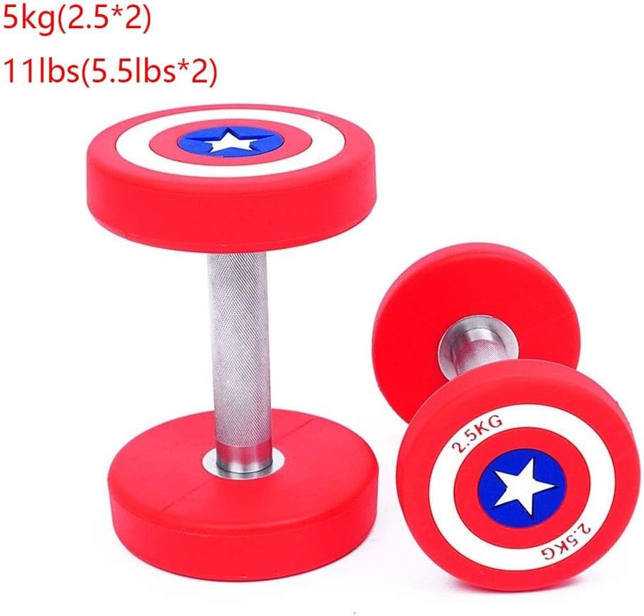 Jixi Dumbbell 2pcs America Captain Rubber Dumbbel Gym Commercial Use Dumbbell Weights Exercise Equipment Dumbell Set Dumbbells indoor fitness equipment (Color : Red, Size : 5kg)