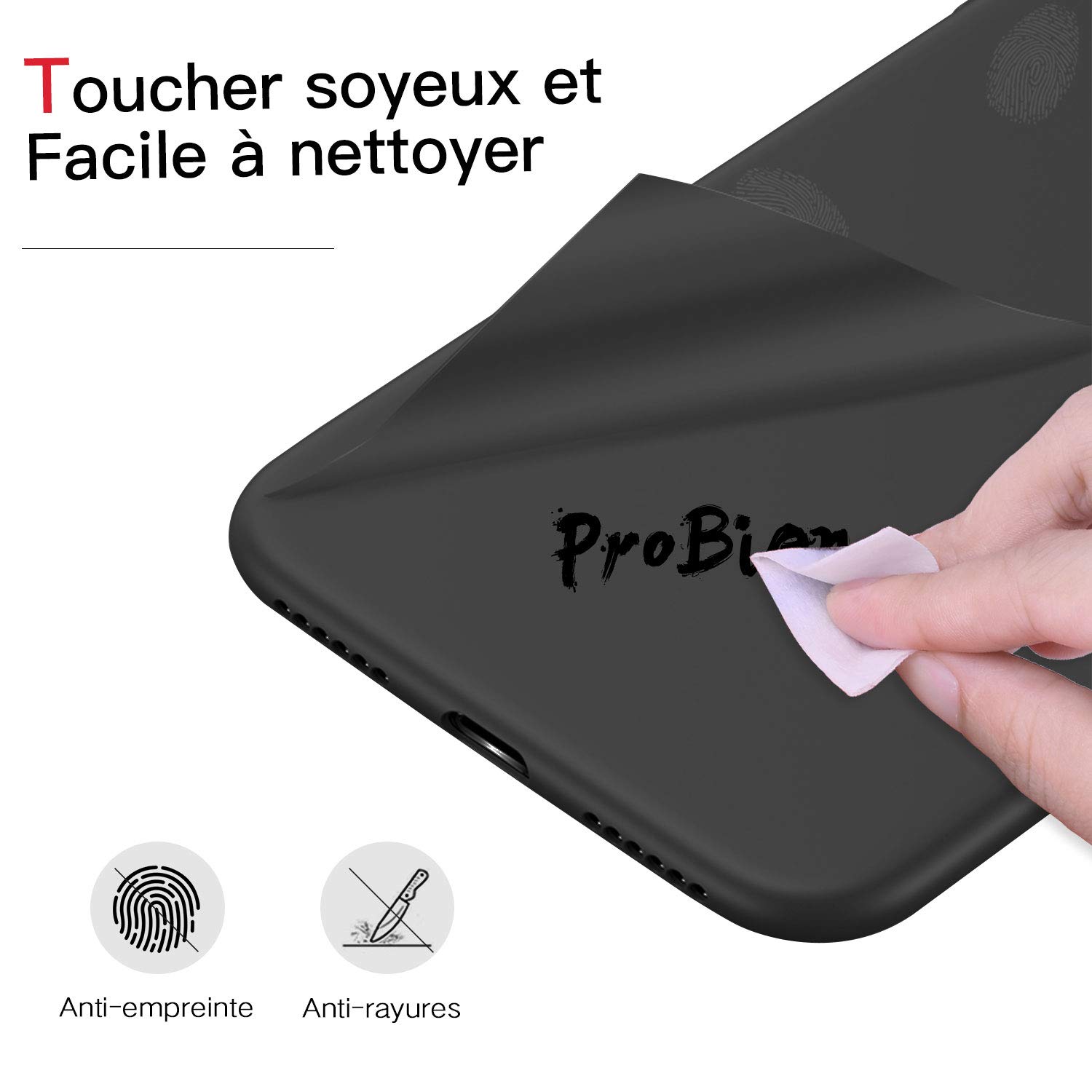 ProBien Coque pour iPhone 7 Plus / 8 Plus, Silicone Ultra Fine Housse avec Verre Trempé Gratuit Case Anti-Rayures Protection Complète Cover Mince Léger Étui de iPhone 7 Plus / 8 Plus - Noir