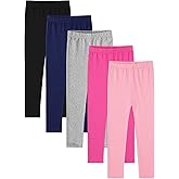 BOOPH 5 Pack Girls Leggings Cotton Full Length Stretchy Kids Pants Footless 5-14 Years