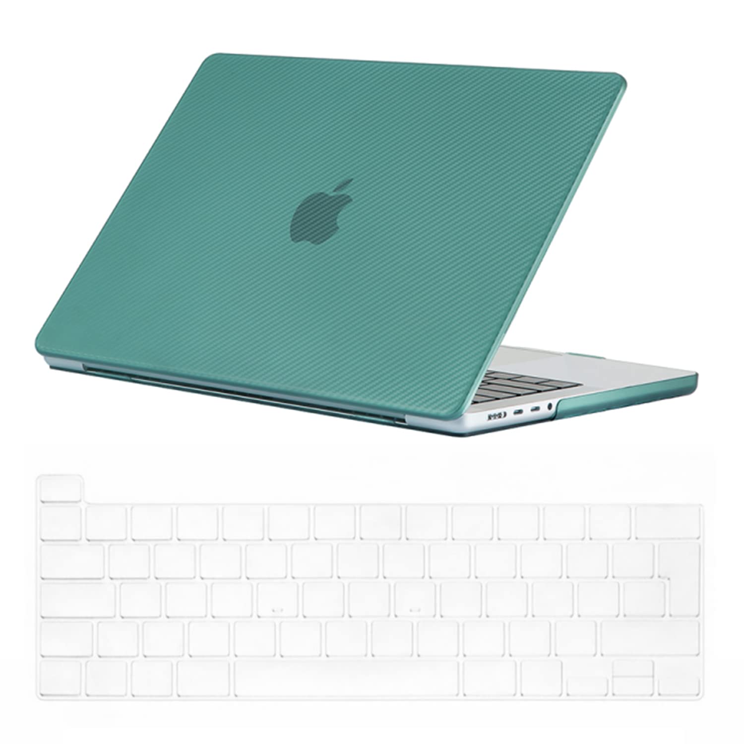 Se7enline Compatible with 2023 2022 2021 2020 MacBook Pro 13 inch Case Hard Shell Laptop Cover for New Model M1/M2 A2338/A2251/A2289 with Keyboard Skin(UK Layout),Carbon Fiber Midnight Green