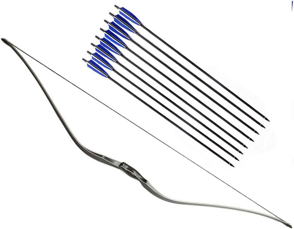 PG1ARCHERY 54" Longbow with Carbon Arrows Modern One Piece Long Bow Recurve Bow for Hungting Targeting Practice 20-50lbs