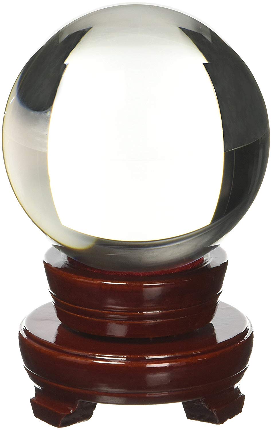 Amlong Crystal Clear Meditation Divnation Sphere Feng Shui Crystal, Lensball, Decorative Ball with Wooden Stand and Gift Box, 80mm-Wood — image 1