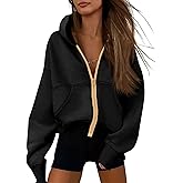 Fisoew Women's Zip Up Hoodies Sweatshirts Casual Long Sleeve Hooded Jackets Fall Trendy Y2K Clothes