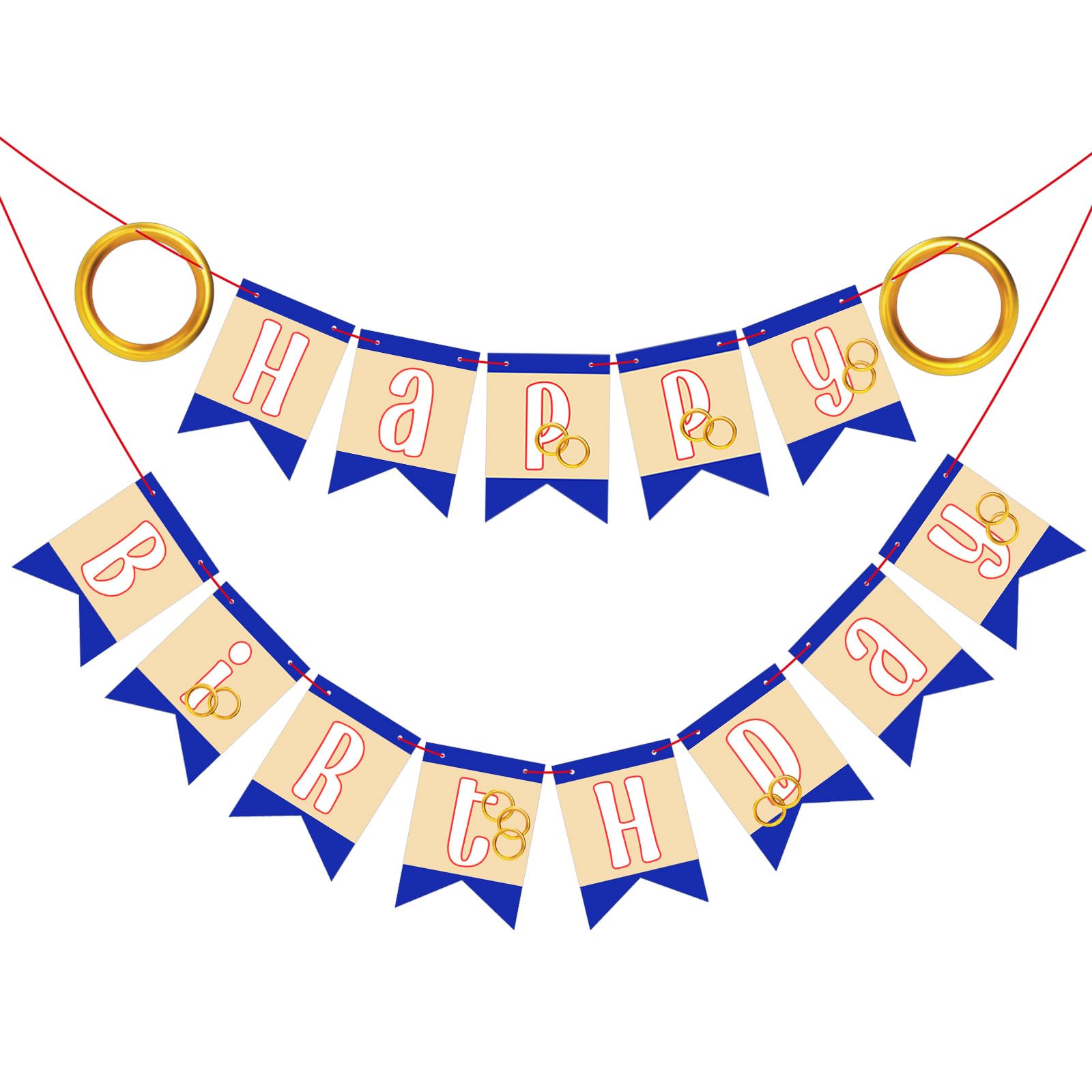 Photo 1 of Oudain Blue Hedgehog Theme Birthday Banner, Pre-strung Blue with Gold Ring Themed Banner, Cartoon Hedgehog Party Decorations for Birthday Party Favor Supplies