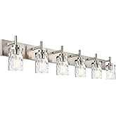 QueeuQ Bathroom Vanity Lighting Fixtures 6 Lights,Brushed Nickel Bathroom Vanity Lights with Clear Hammered Shade Wall Sconce