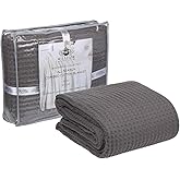 HILLFAIR 100% Combed Cotton Blanket– Twin XL Size Bed Blankets– Warm Soft All Season Breathable Lightweight Summer Blankets– Waffle Weave Home Decor Bed Blanket- Grey Bed Cotton Blankets/Bedcovers