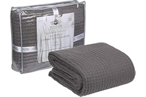 HILLFAIR 100% Combed Cotton Blanket– King Size Bed Blankets– Warm Soft All Season Breathable Lightweight Summer Blankets– Waffle Weave Home Decor Bed Blanket- Grey King Bed Cotton Blankets/Bedcovers