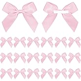 Satin Ribbon Pink Bows 2" Self Adhesive Satin Bows Gift Wrapping Premade Ribbon Bows with Double-Sided Tape for Making for DIY Brithday Christmas Party Gift Wrap Bows for Bags - 50 pcs