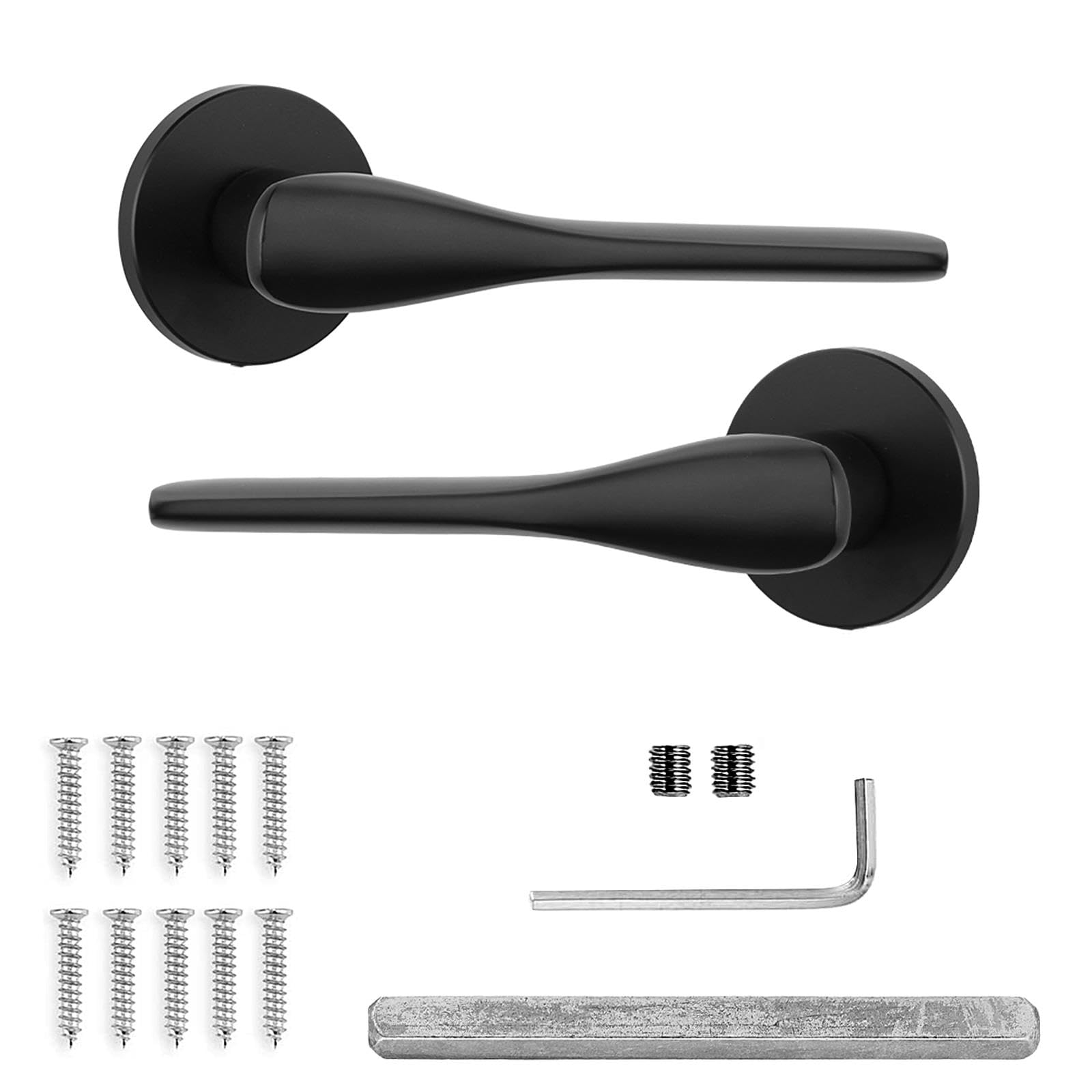 Decoranddecor Verita matt Black Internal Door Handle Pair, Aluminium Lever on Rose for Wooden Interior Bedroom and Bathroom Doors, Contemporary Hardware Set for Hallway, Guest Room and ensuite