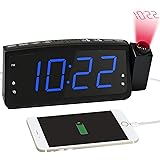 Radiowecker, Projektionswecker mit FM Radio, Dual-Alarms Digital Deckenuhr Nachtwecker mit USB-Ladeanschluss, Schlummern/Snooze Funktion