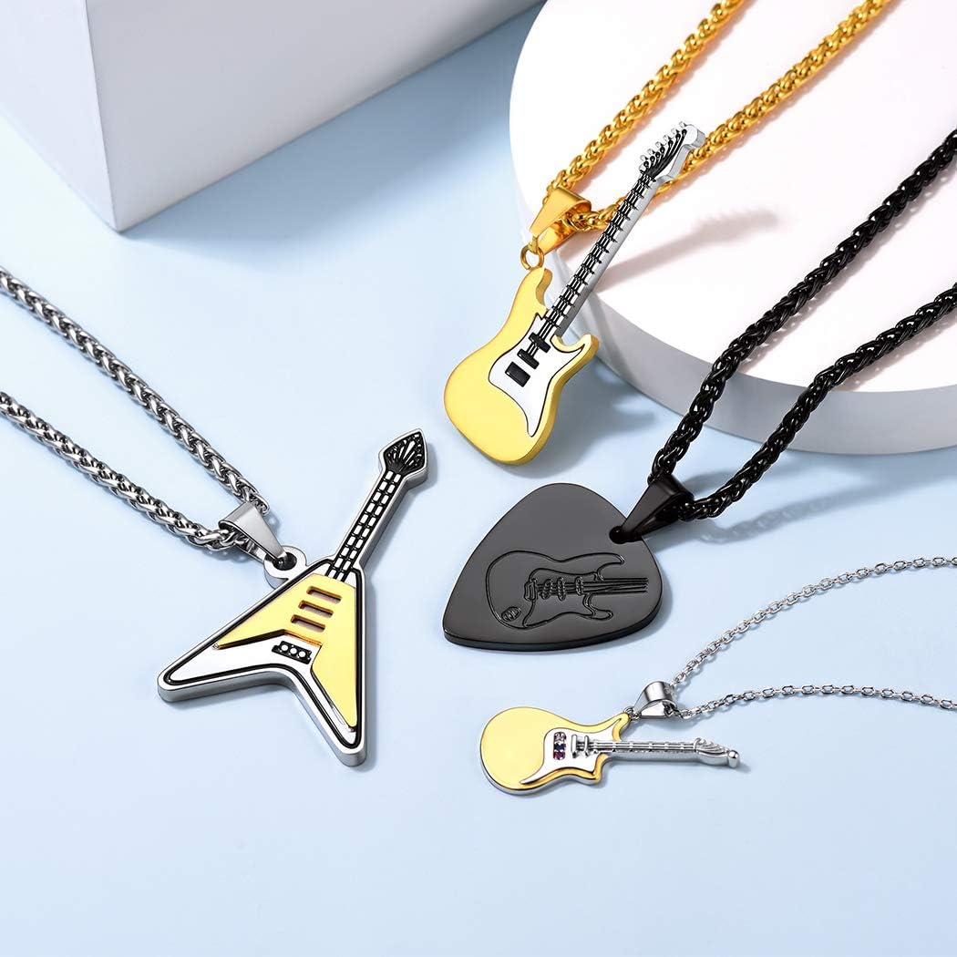 Suplight Mens Pendants Silver Guitar Pick Necklace for Husband Men Stainless Steel Guitar Music Lover Jewellery - Image 5