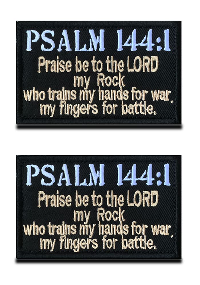 2 Pieces Tactical Psalm 144:1 Patch Combat Badge Morale Applique Embroidered Fastener Hook & Loop Encourage Emblem for Clothes Clothing Jacket Jeans Unifrom Kids Boys Adult
