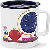 kate spade new york Stainless Steel Insulated Mug with Handle and Lid, 16 Ounce Double Wall Tumbler, Reusable Coffee Travel Mug for Hot and Cold Drinks (Charmed Library)
