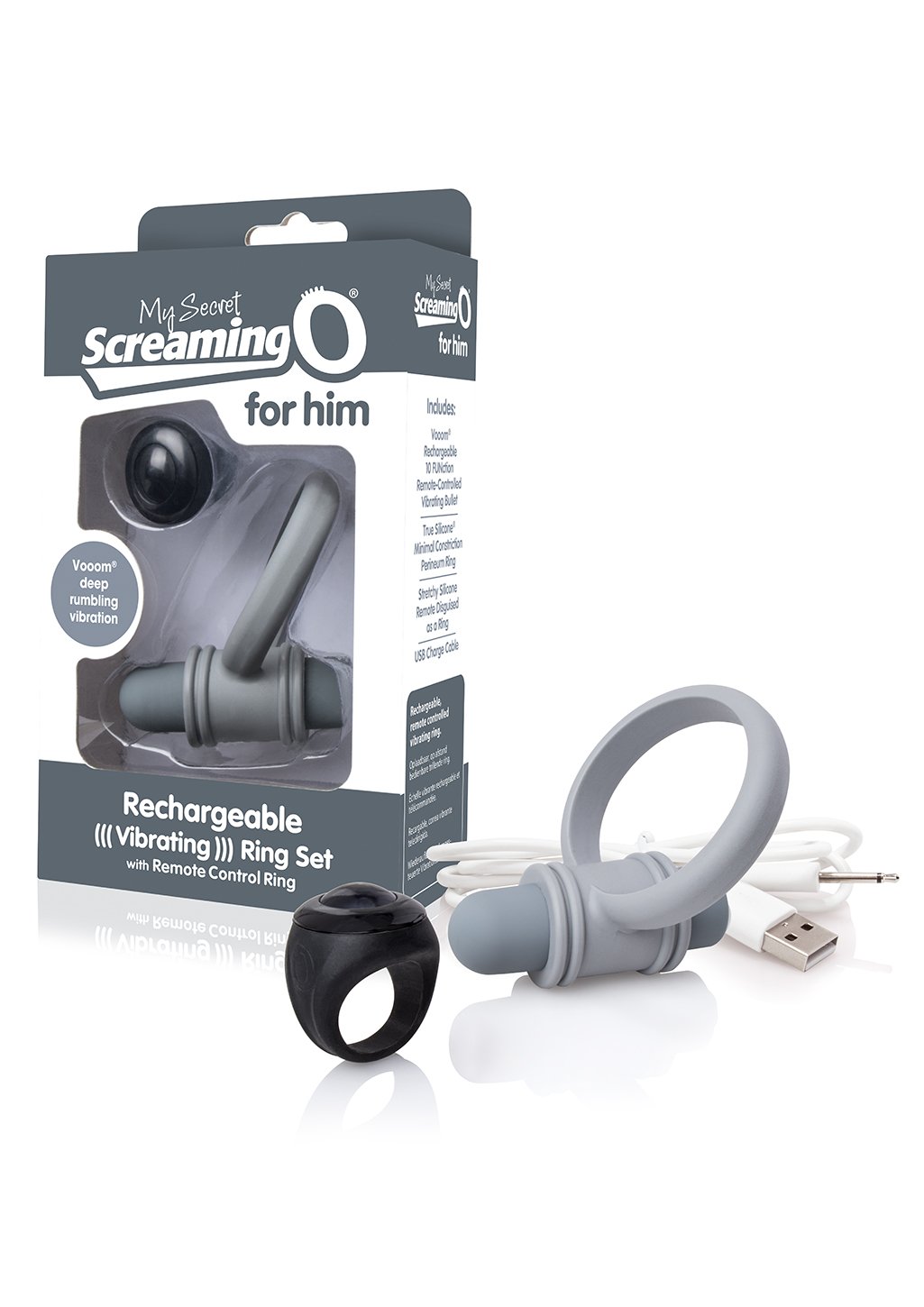 Screaming O My Secret Rechargeable Remote Control Vibrating Ring and Bullet Set for Him, Black
