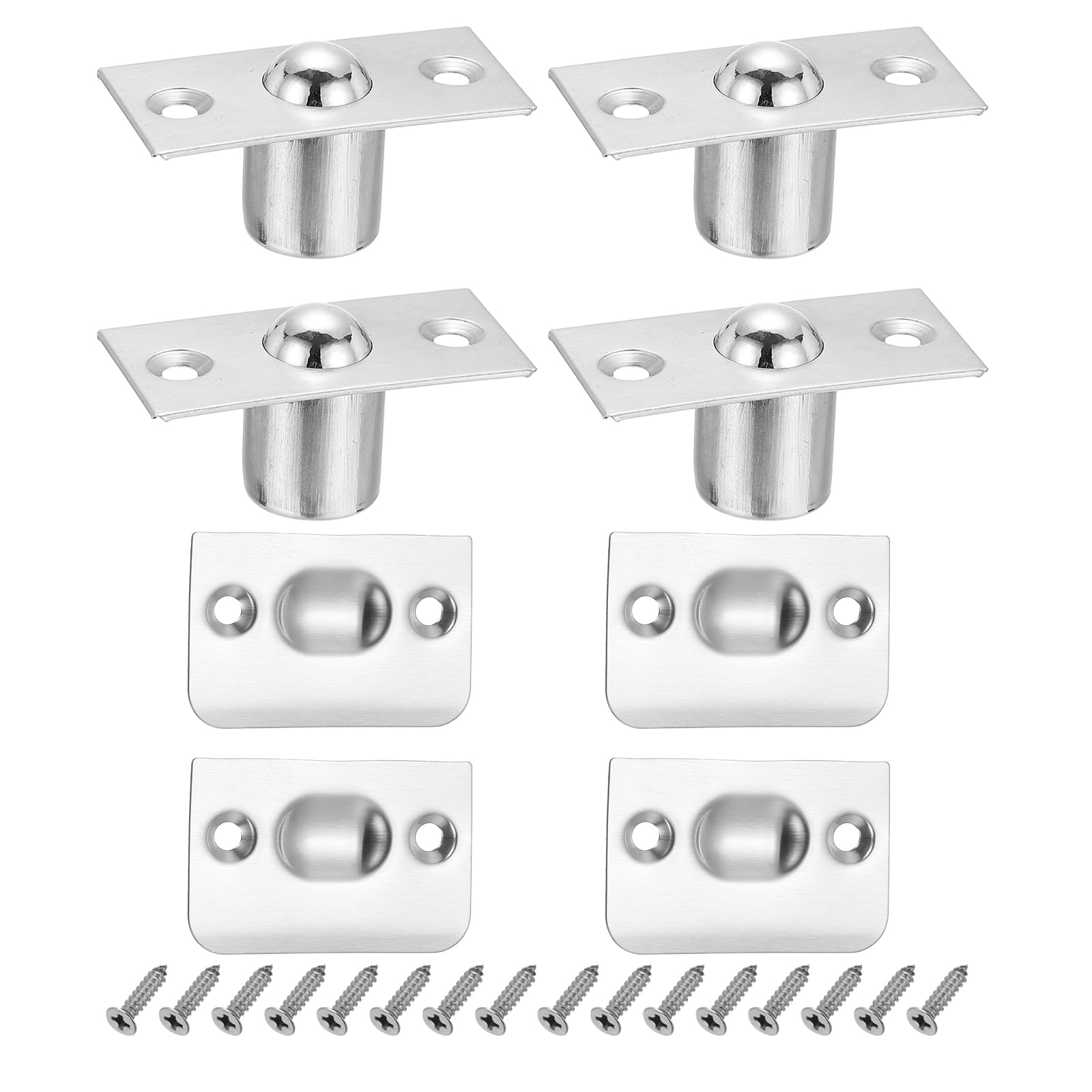 PATIKIL Stainless Steel Small Closet Ball Catch Door Hardware, 4 Pack Cabinet Door Ball Catch Chrome Finish with Strike Plate & Screw for Interior Doors, Silver