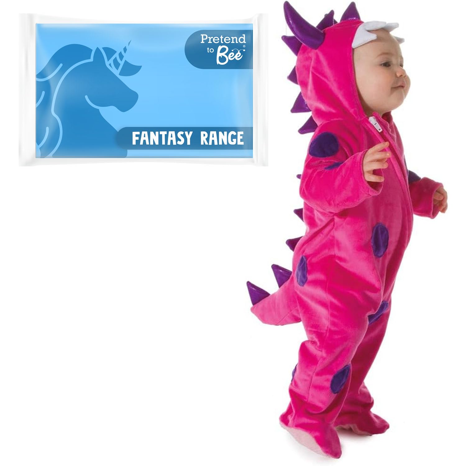 PRETEND TO BEE Pink and Purple Dinosaur Monster Onesie Dress Up Costume for Kids/Toddlers/Baby, 18-24 Months