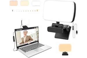 TOHETO Video Conference Lighting Kit, Clip-On Light for Laptop/Computer with Stepless/10 Levels Dimming and 3 Dimmable Colors, Webcam Light for Zoom Meetings/Live Streaming/Remote Work/Remote Lessons/Make up