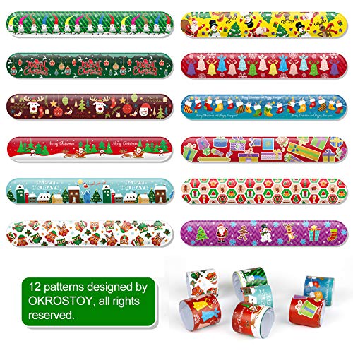 image for OKROSTOY 48 Pcs Christmas Slap Bracelets Bulk Slap Wrist Bands with Sa