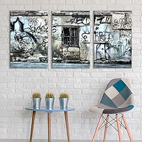 3 Panel Triptych Street Graffiti Series Abandoned Window...