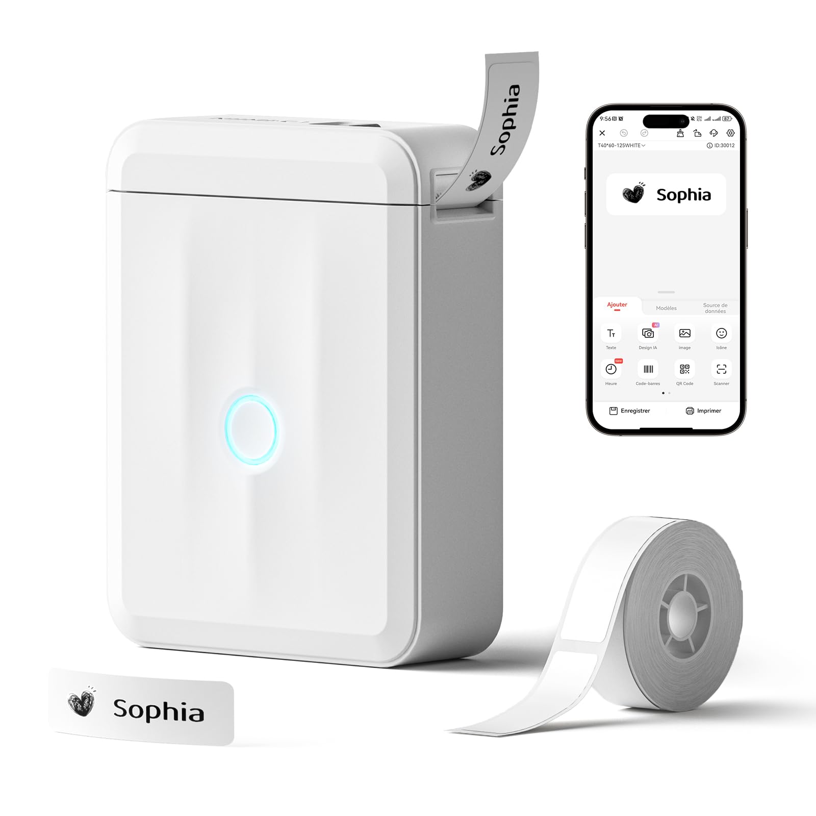 NIIMBOT D110 Mini Label Maker with 1 Label for Kids School Items, White | Creative App & Multiple Templates, Inkless Printing