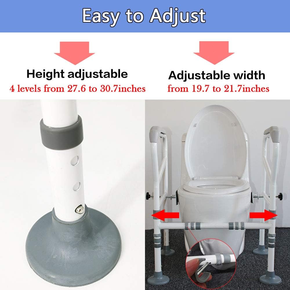 JeKaVis Upgrade Anti-Slip Toilet Safety Rails 330lbs Adjustable Handrail Grab Bar Support Assist for Seniors, Handicap & Disabled, Free-Assembly, Fit Most of Toilets: Health & Personal Care